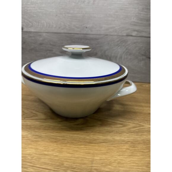 Bavaria Waldershot 22 K Gold Design Porcelain in Cobalt Blue  Bavaria Jaeger Germany Porcelain Serving Bowl with Lid Cobalt Blue Gold Trim 8”